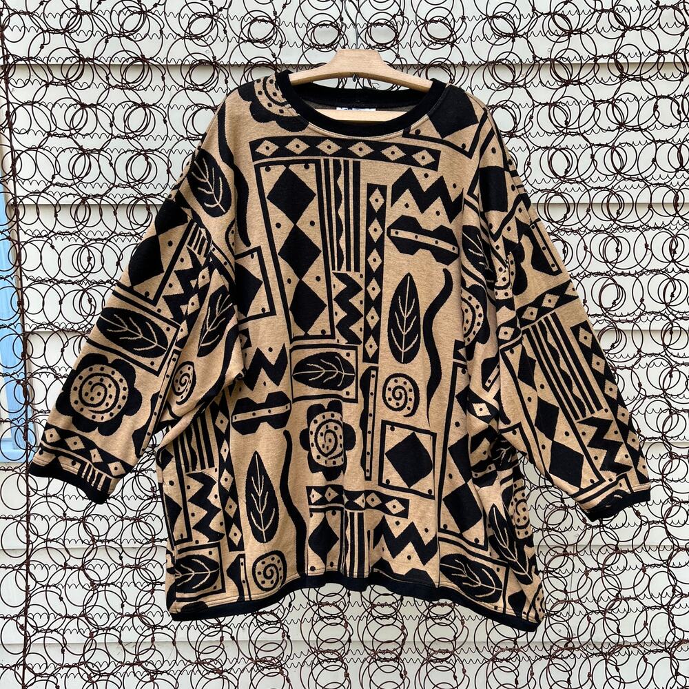 Vintage Top Notch black tan geometric Egyptian print sweater